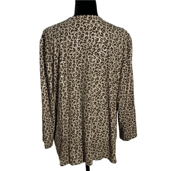 Travelers By Chicos 3 Cardigan Sweater Knit Topper XL Gray Brown Metallic Print - Picture 4 of 8